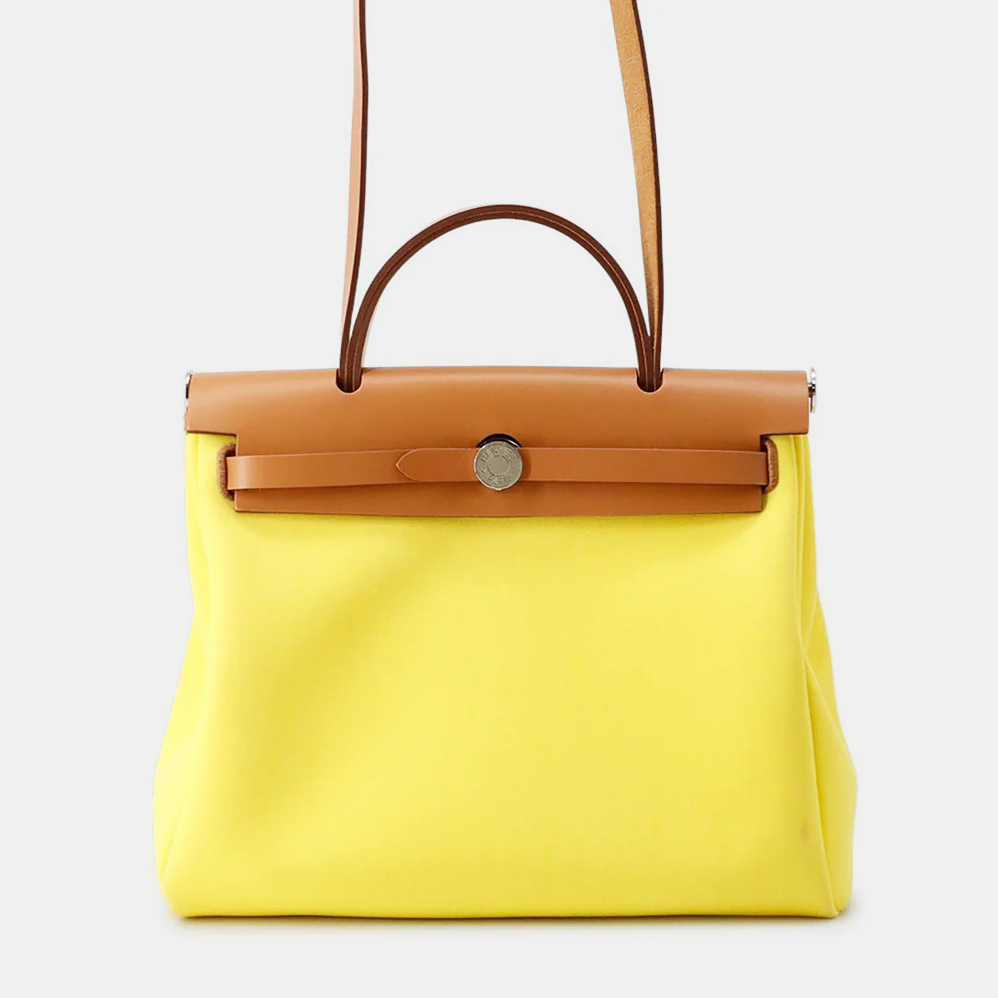 

Hermes Herbag Zip Le Tournet Citron/Natural Toile Officier Vache Hunter Leather Size Pm, Multicolor