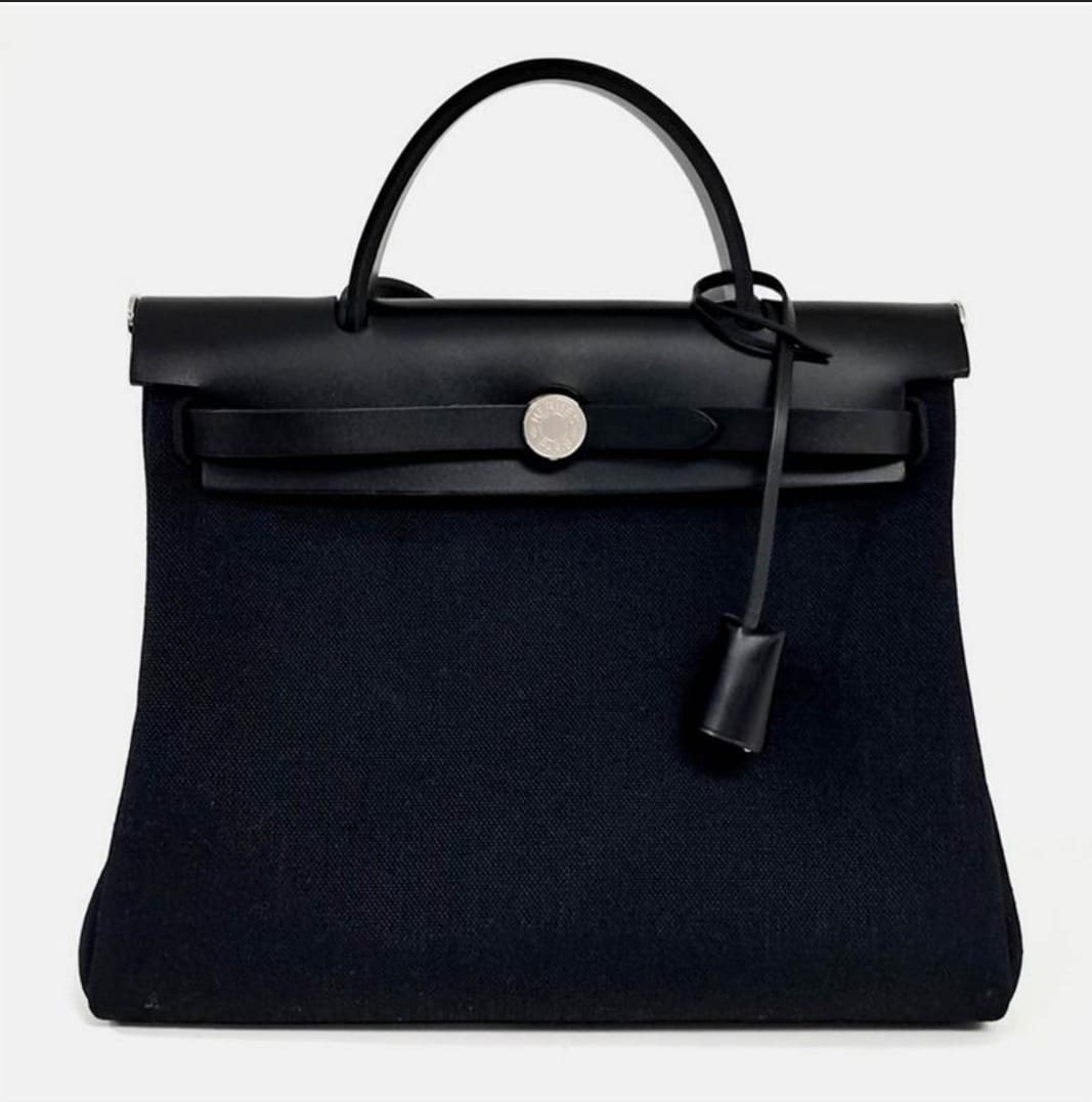 

Hermes Black Canvas and Leather NEW ZIP Herbag Small