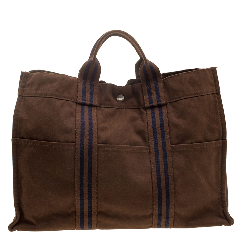Hermes Brown Canvas Fourre Tout Tote