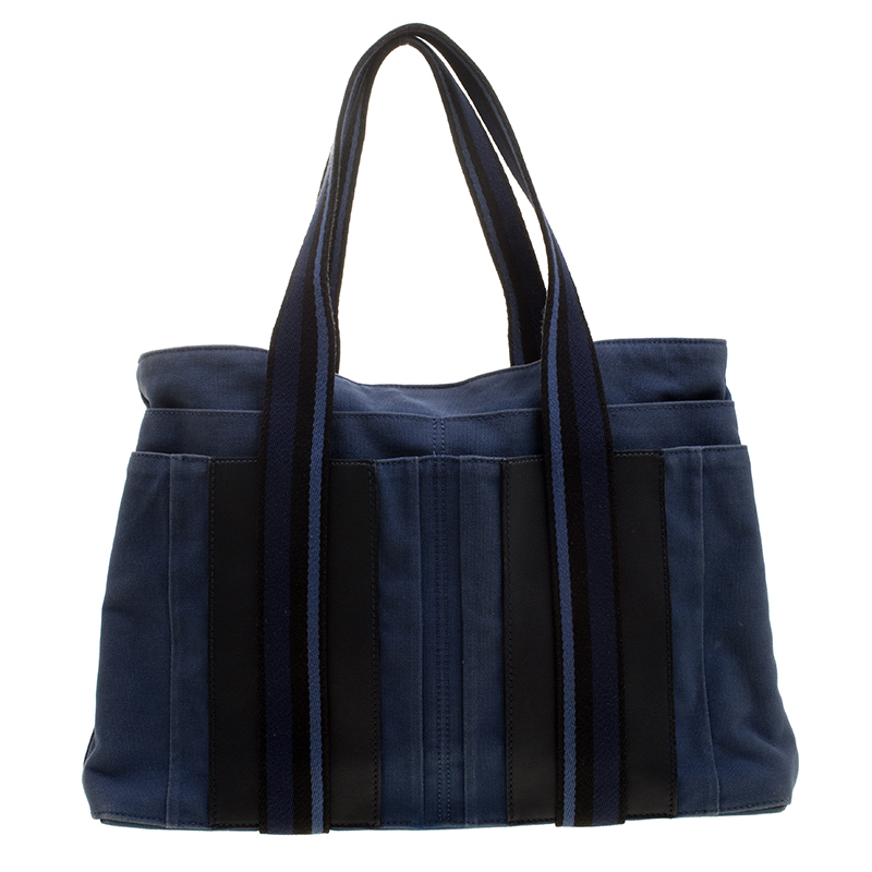 Pre Owned Hermes Blue Canvas Fourre Tout Tote