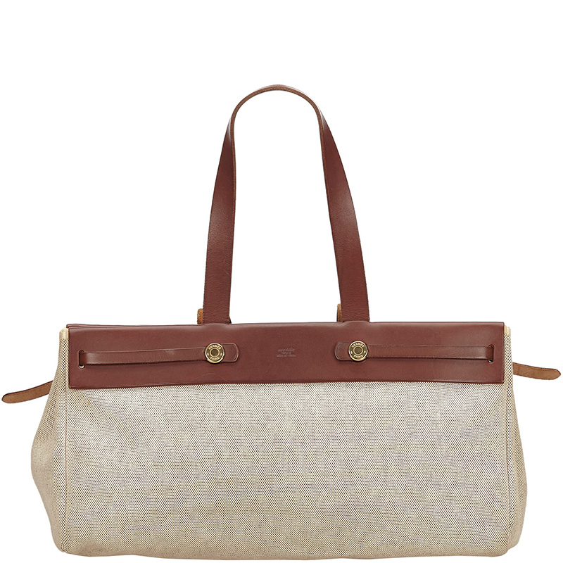 Hermes Beige/Brown Canvas Leather Herbag Cabas MM Bag Hermes | The ...