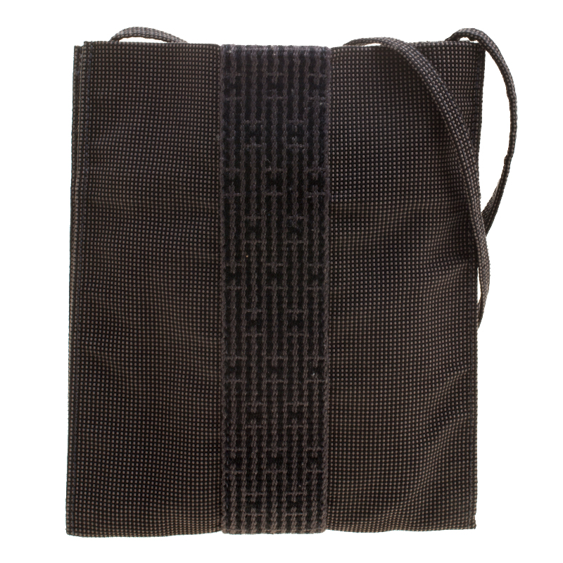 Pre Owned Hermes Herline Black Canvas Cross-body Pouch Pochette