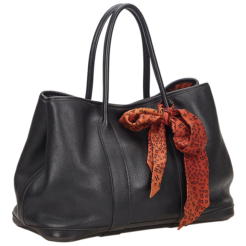 

Hermes Noir Leather Garden Party 30 Bag, Black