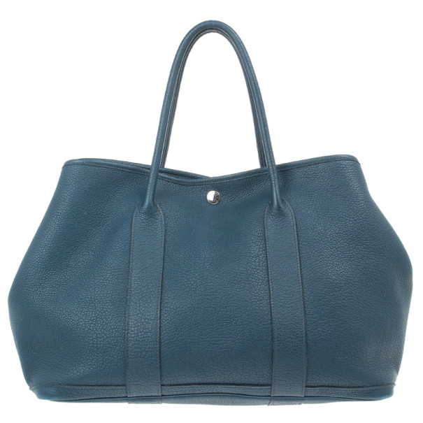 Pre Owned Hermes Blue Leather Garden Party Tote