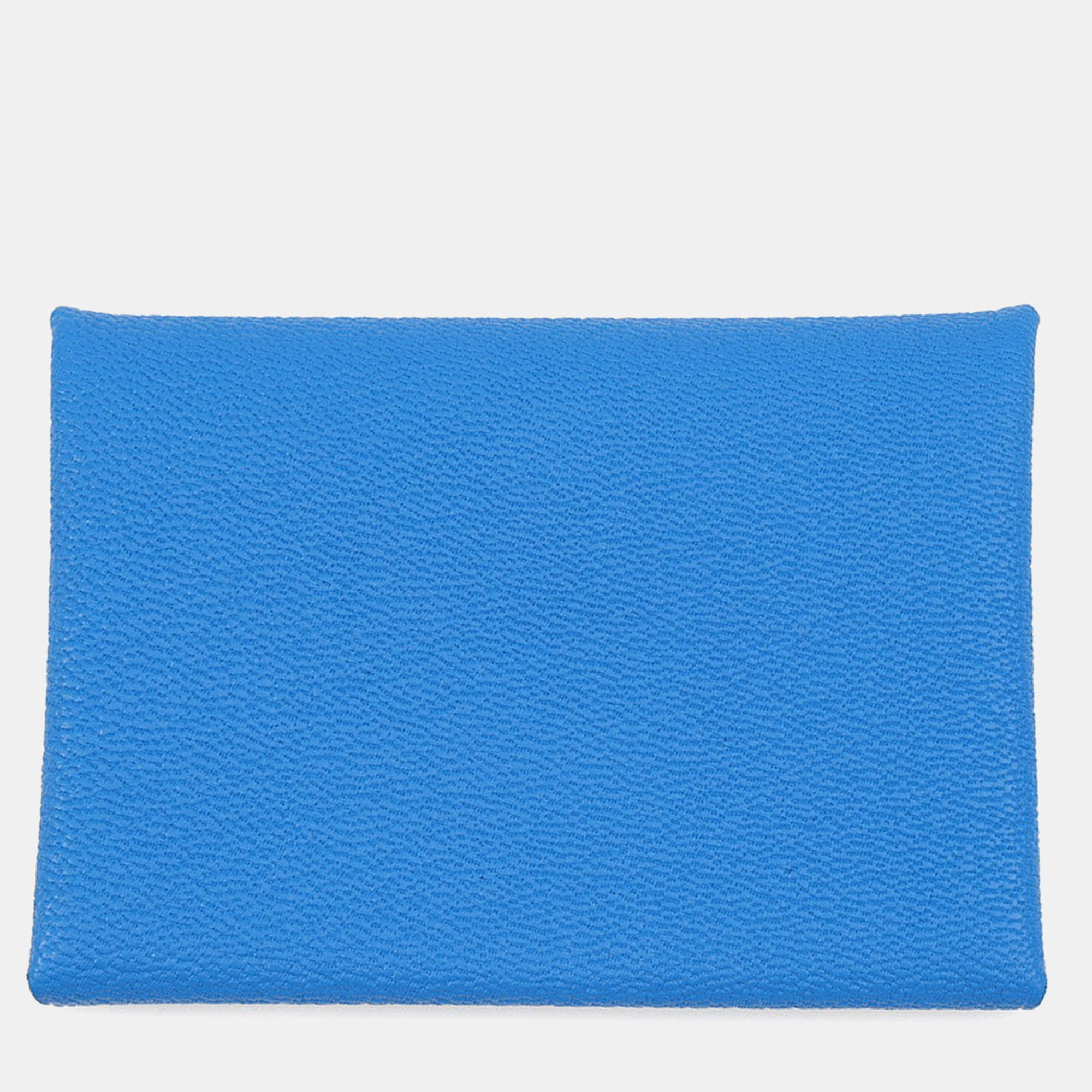Pre Owned Hermes Calvi Duo Blue Hydra Chevre Myzore Goatskin
