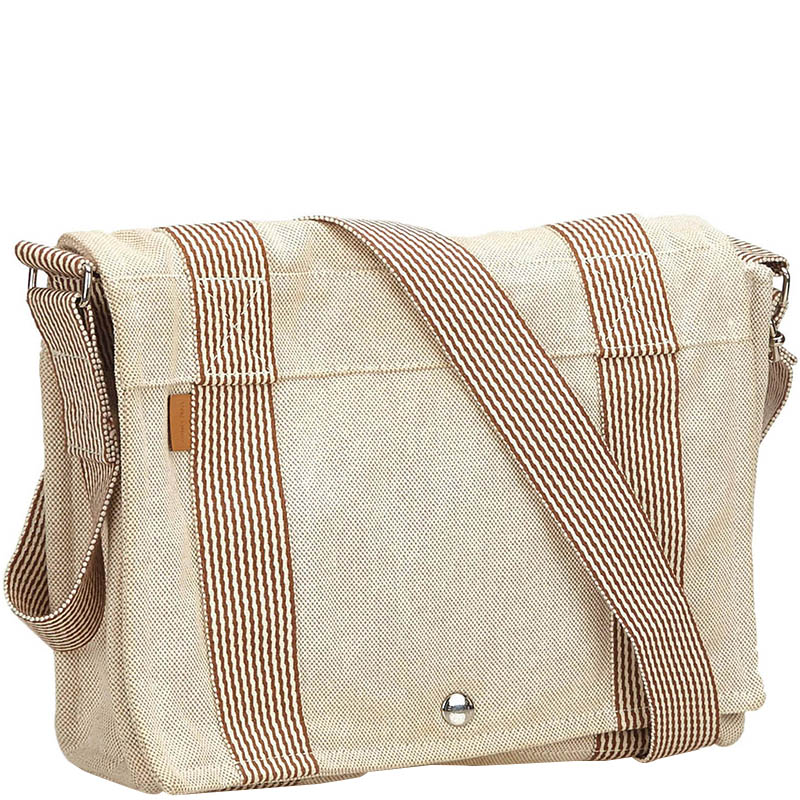 

Hermes Ivory/Brown Canvas Fourre Tout Besace Messenger Bag