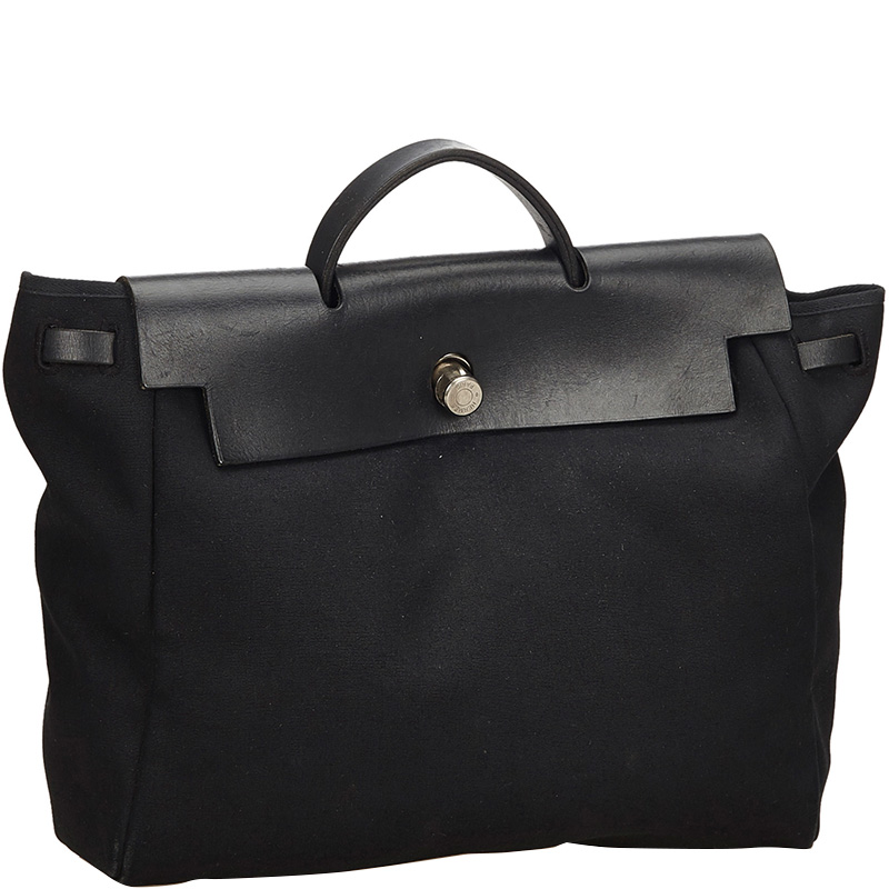 

Hermes Black Canvas Herbag MM