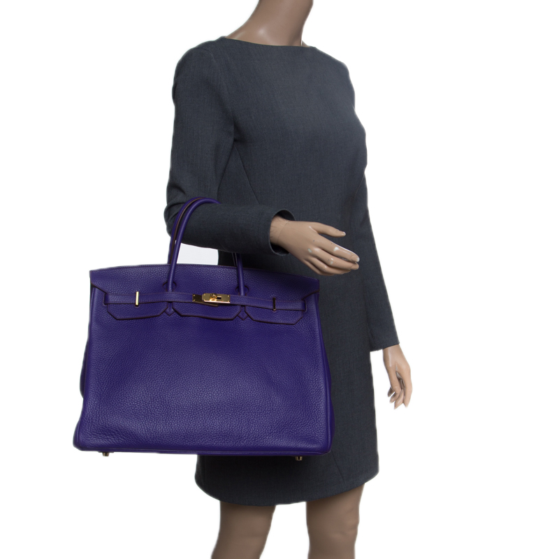 

Hermes Ultraviolet Clemence Leather Gold Hardware Birkin 40 Bag, Purple