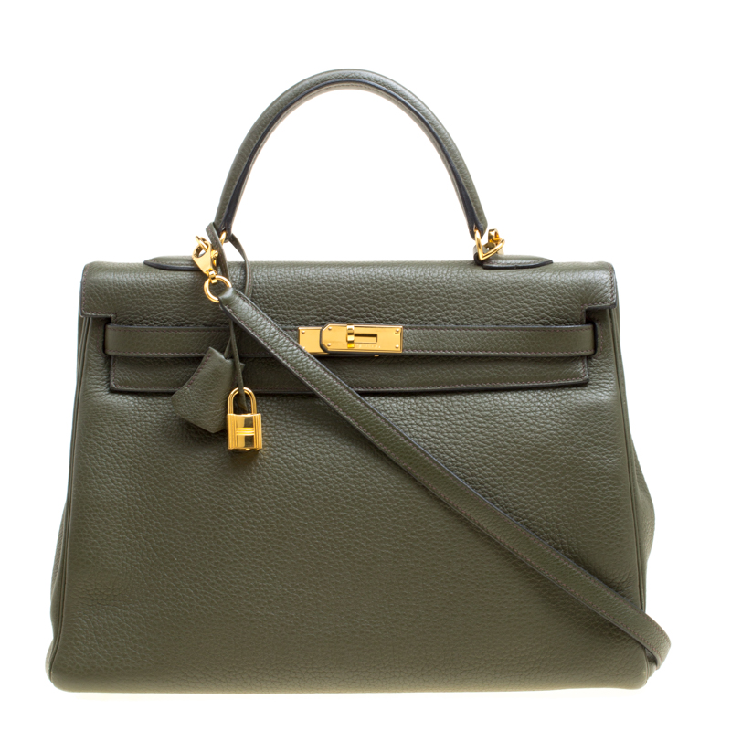 Hermes Olive Green Togo Leather Gold Hardware Kelly Retourne 35 Bag