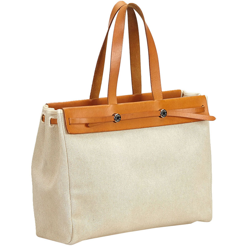 

Hermes Brown/Ivory Herbag Cabas MM Tote Bag