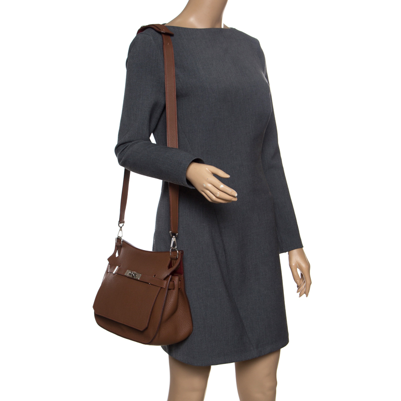 

Hermes Gold/Bordeaux Clemence Leather Jypsiere 28 Bag, Brown