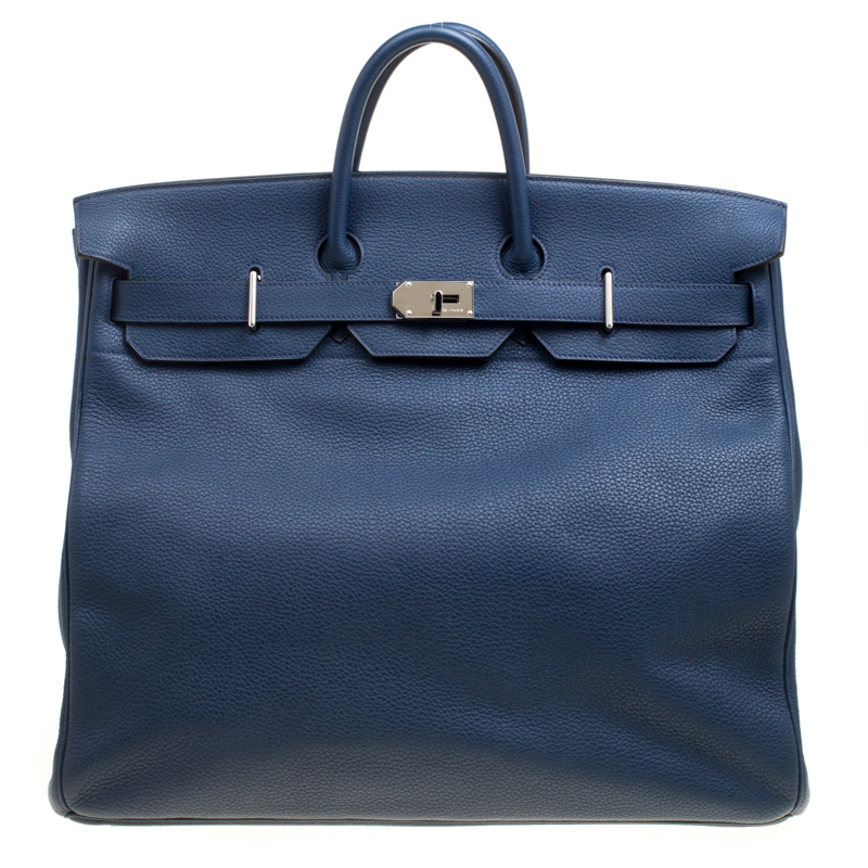 Hermes Blue De Presse Clemence Leather Palladium Hardware Hac Birkin 50 Bag