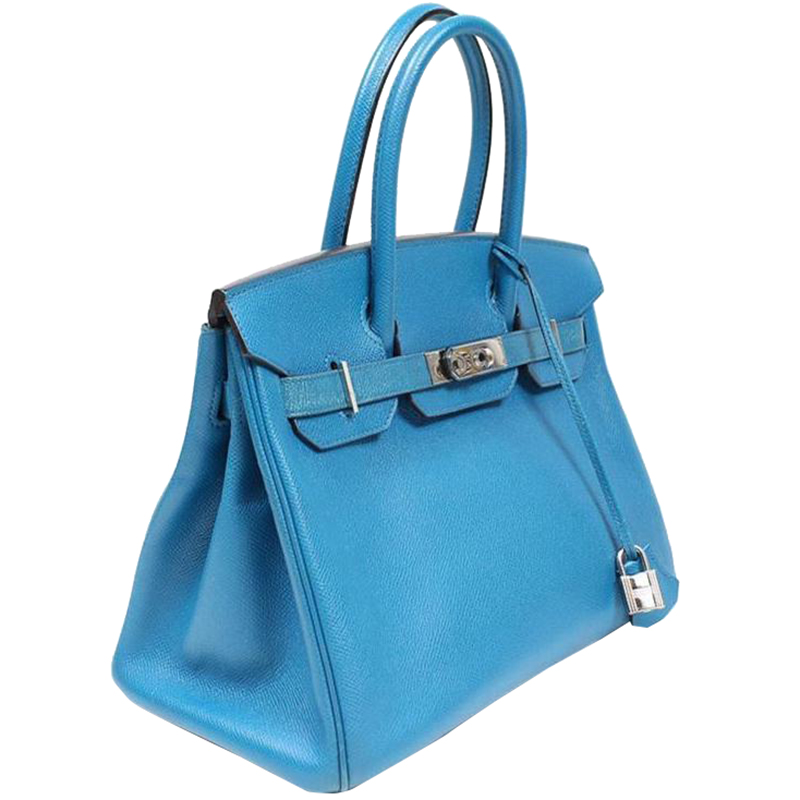 

Hermes Azur Epsom Leather Palladium Hardware Birkin 30 Bag, Blue
