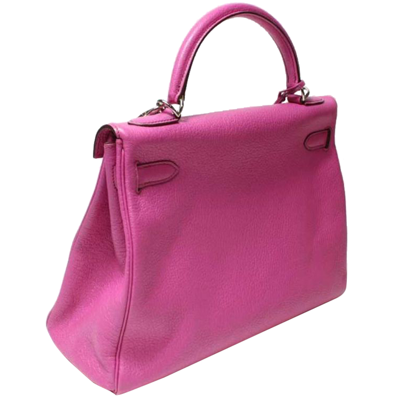 

Hermes Fuchsia Chevre Leather Palladium Hardware Kelly Retourne 32 Bag, Pink