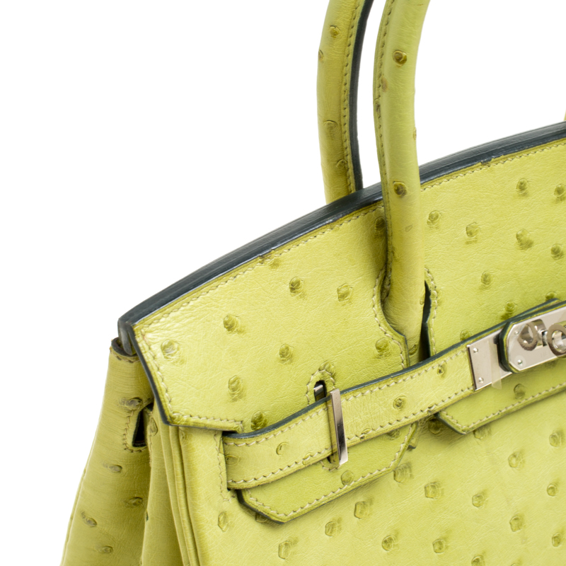 Hermes 30cm Vert Olive Ostrich Birkin Bag with Palladium Hardware