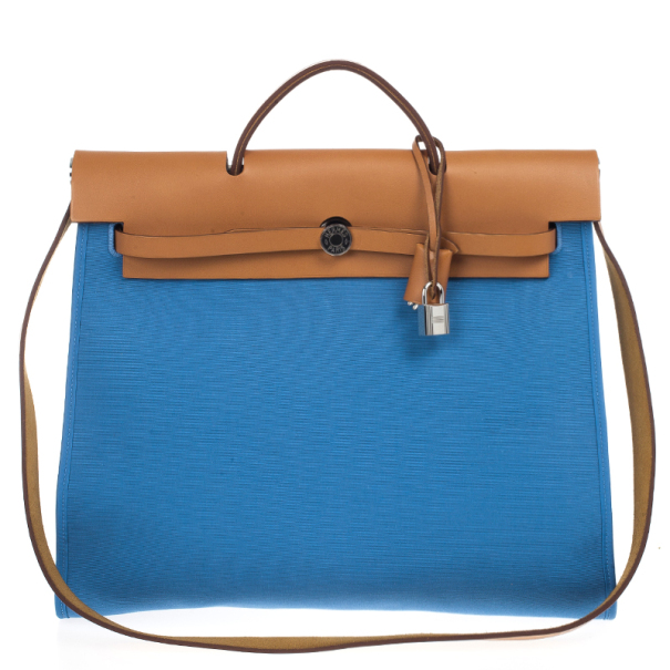 مملوكة مسبقًا Hermes Celeste Canvas and Leather Herbag Zip 39 Bag