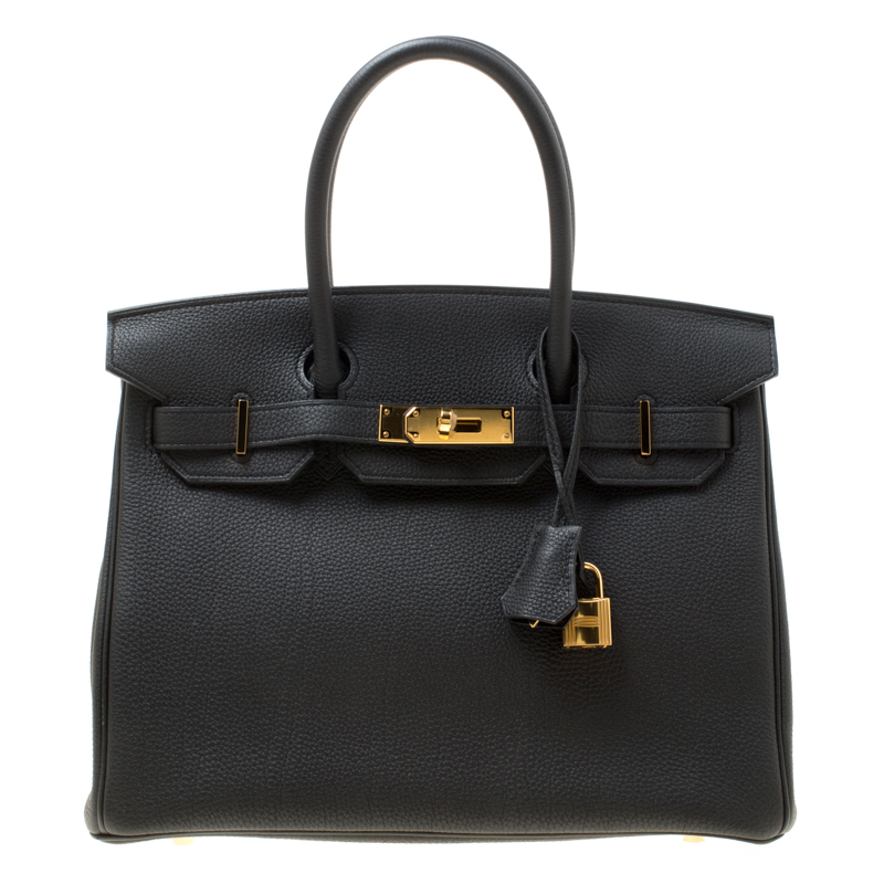 Hermes Black Togo Leather Gold Hardware Birkin 30 Bag