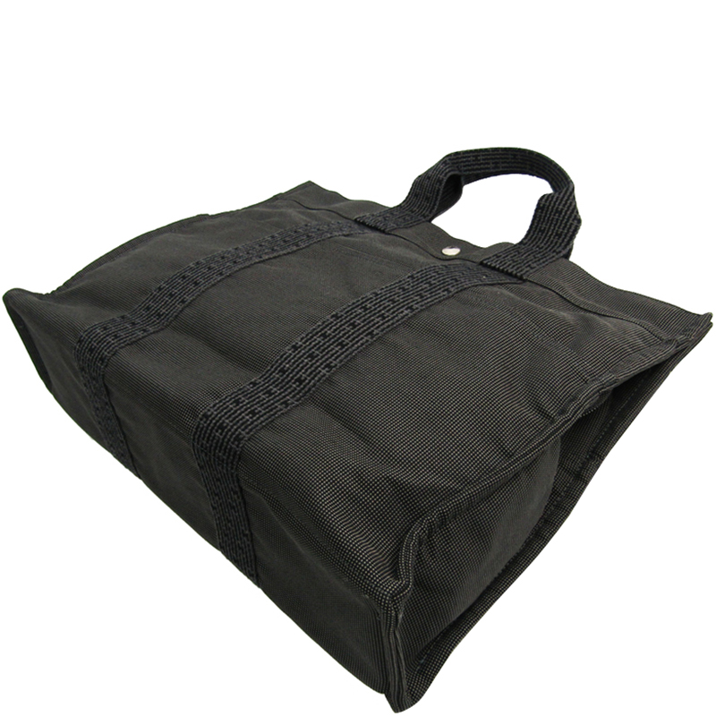 

Hermes Black/Grey Canvas Herline MM Tote
