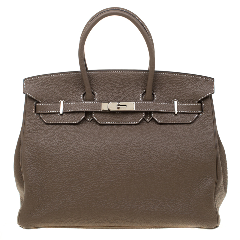 Hermes Etoupe Grey Togo Leather Palladium Hardware Birkin 35 Bag