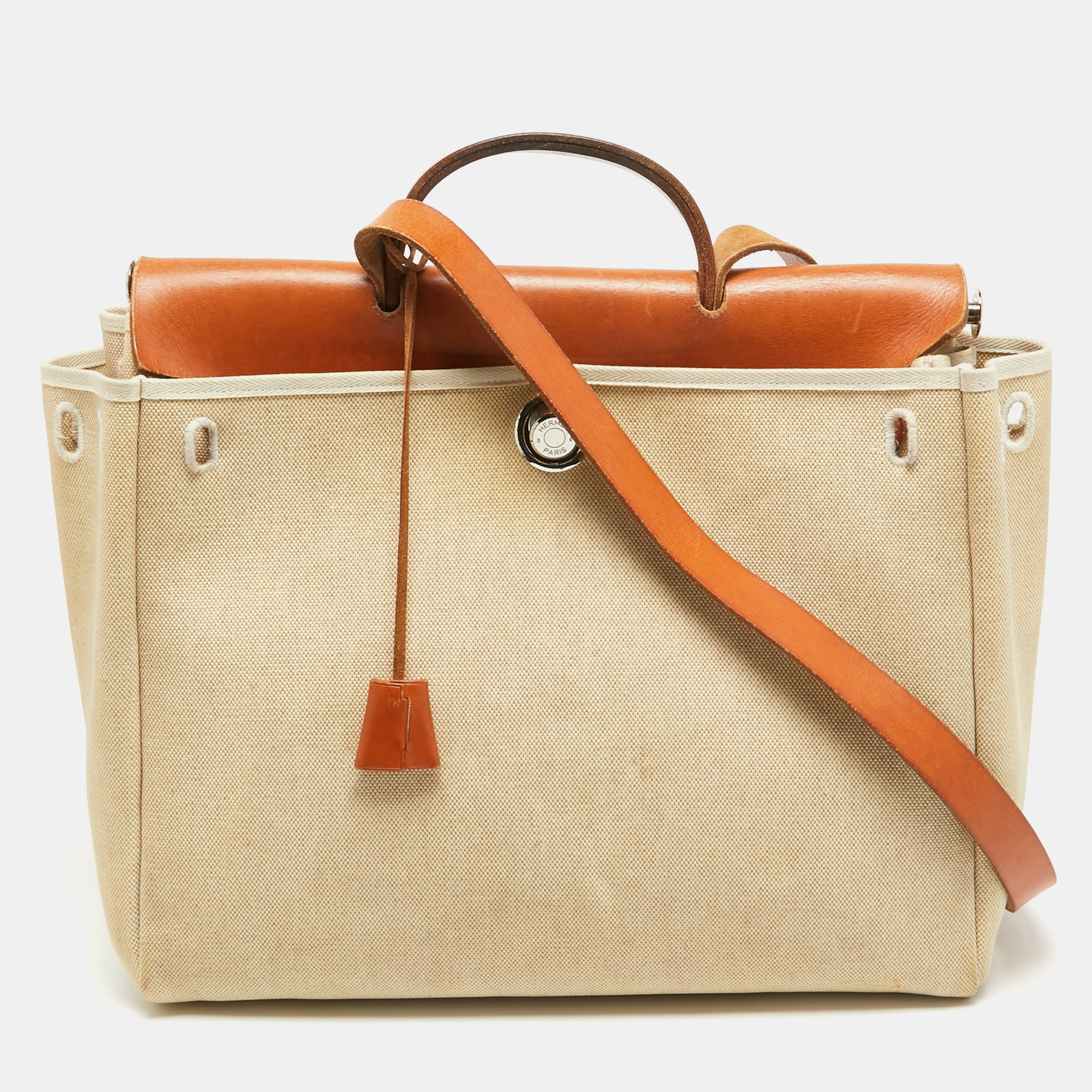 

Hermes Tan/Beige Canvas and Leather 2 in 1 Herbag 39 Bag