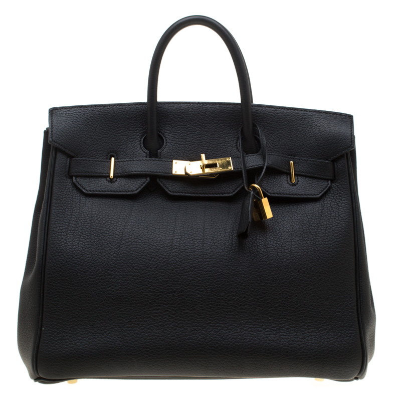 Hermes Black Fjord Leather Gold Hardware HAC Birkin 32 Bag