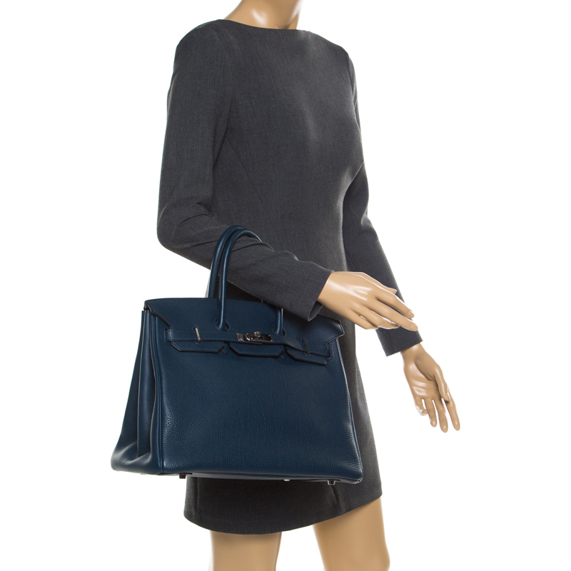 

Hermes Bleu De Malte Leather Palladium Hardware Birkin 35 Bag, Blue