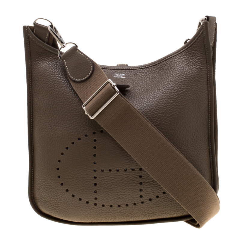 Pre Owned Hermes Etoupe Clemence Leather Evelyne III PM Bag