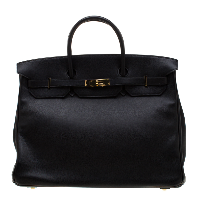 Hermes Black Swift Leather Gold Hardware Birkin 40 Bag