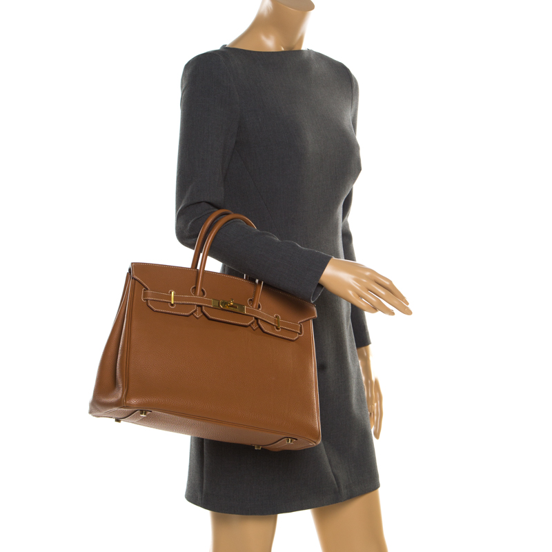 

Hermes Gold Togo Leather Gold Hardware Birkin 35 Bag, Brown