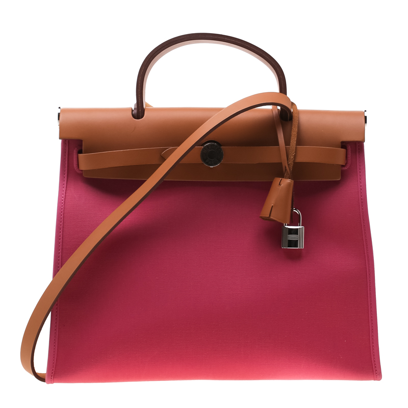 Pre Owned Hermes Bougainvillea Canvas and Leather Herbag Zip 31 Bag