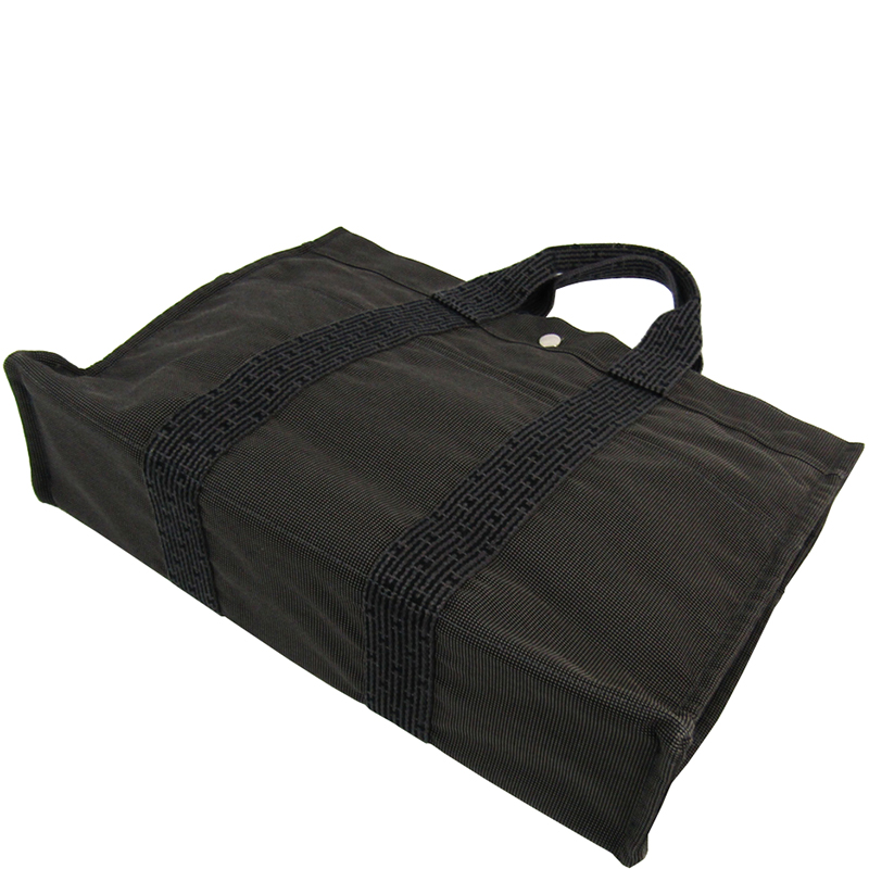 

Hermes Grey/Black Canvas Herline MM Tote