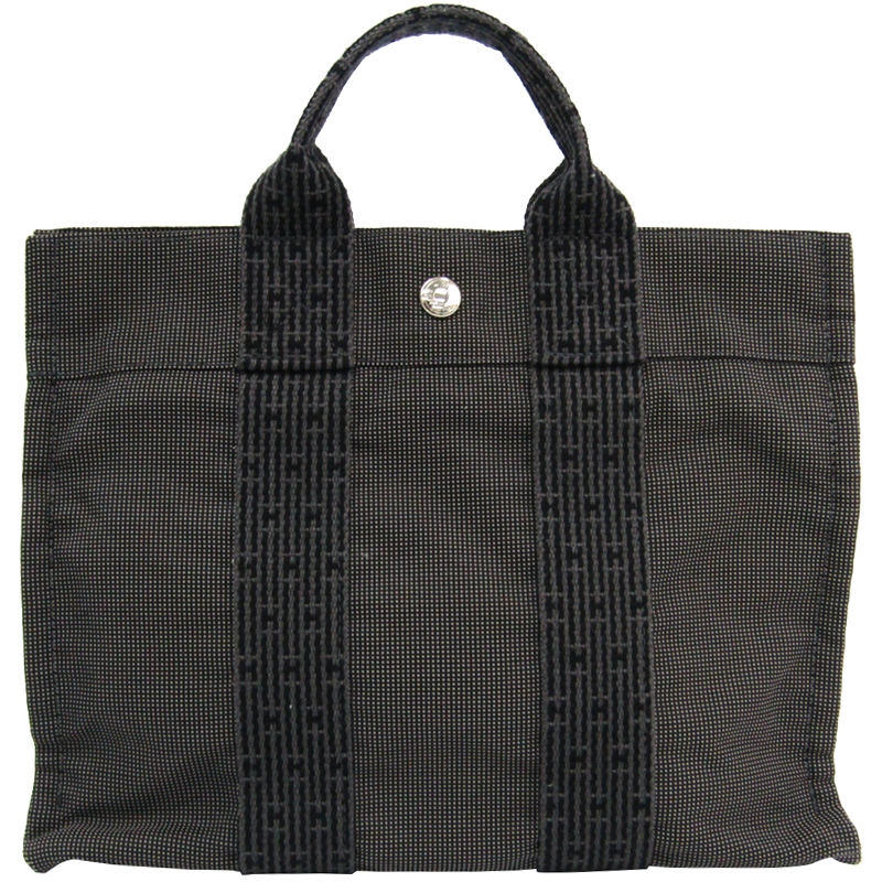 Pre Owned Hermes Grey/Black Canvas Herline PM Tote