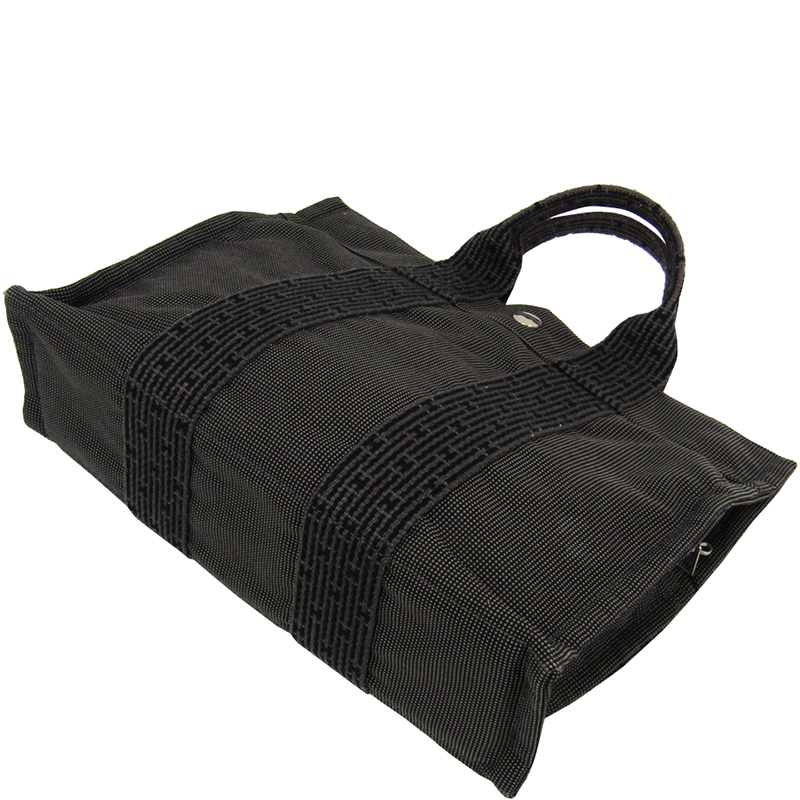 

Hermes Grey/Black Canvas Herline PM Tote