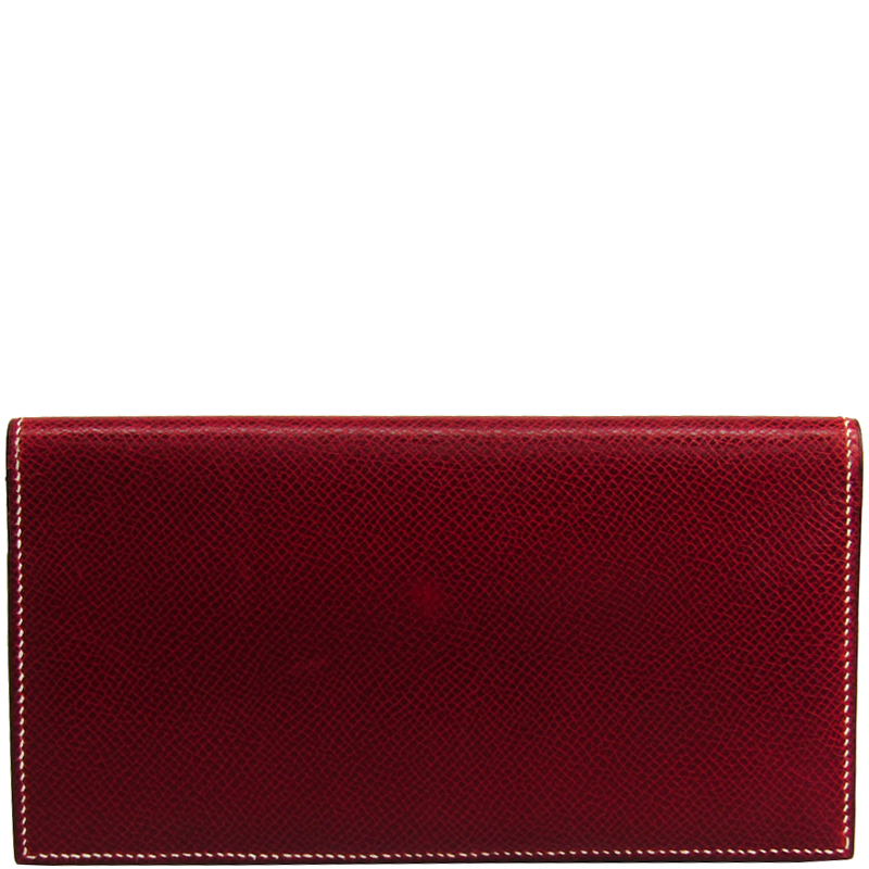 Pre Owned Hermes Red Courchevel Leather Long Wallet