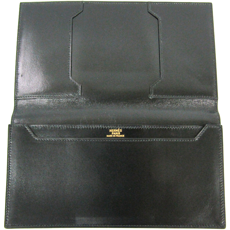 

Hermes Black Box Calf Leather Long Wallet