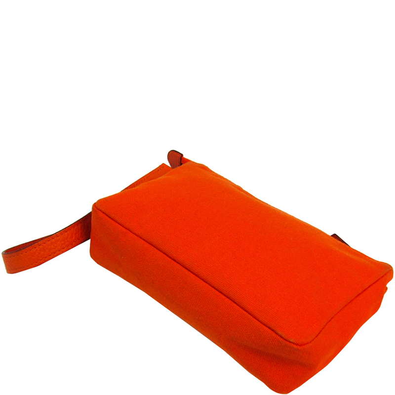 

Hermes Orange Canvad and Leather Pouch Bag