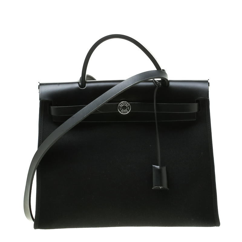 Hermes Black Canvas and Leather Herbag Zip 31 Bag