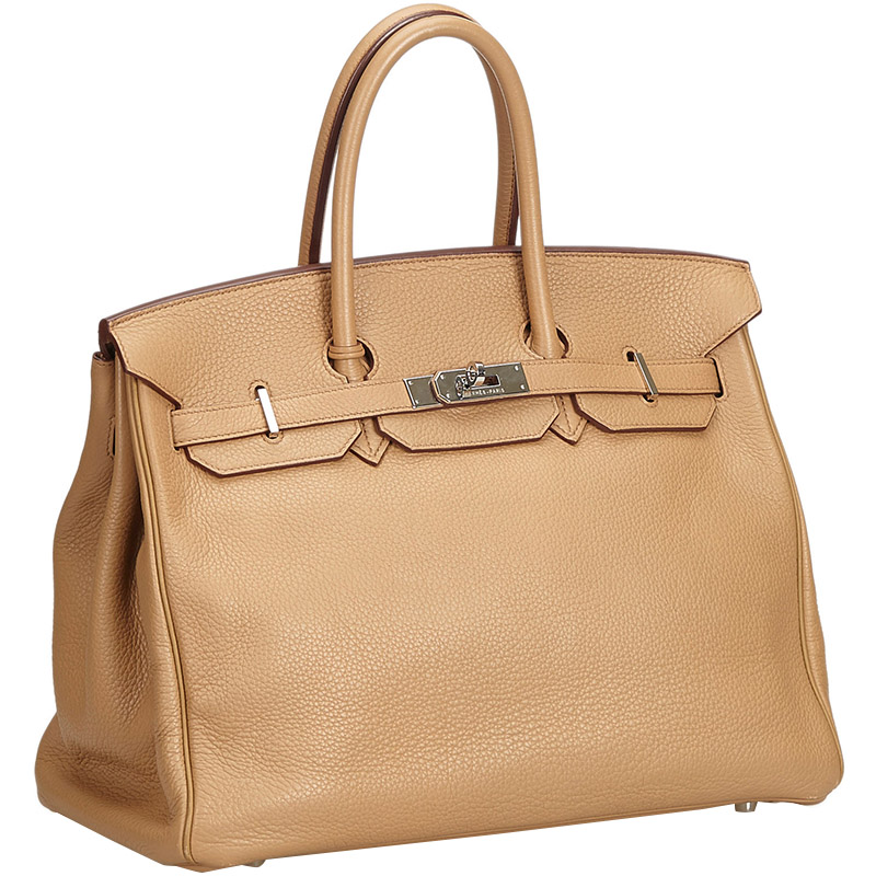 

Hermes Beige Clemence Leather Palladium Hardware Birkin 35 Bag