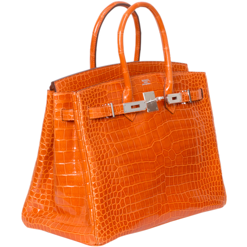 

Hermes Orange Porosus Crocodile Palladium Hardware Birkin 35 Bag