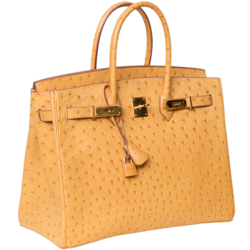 

Hermes Saffron Ostrich Gold Hardware Birkin 35 Bag, Orange