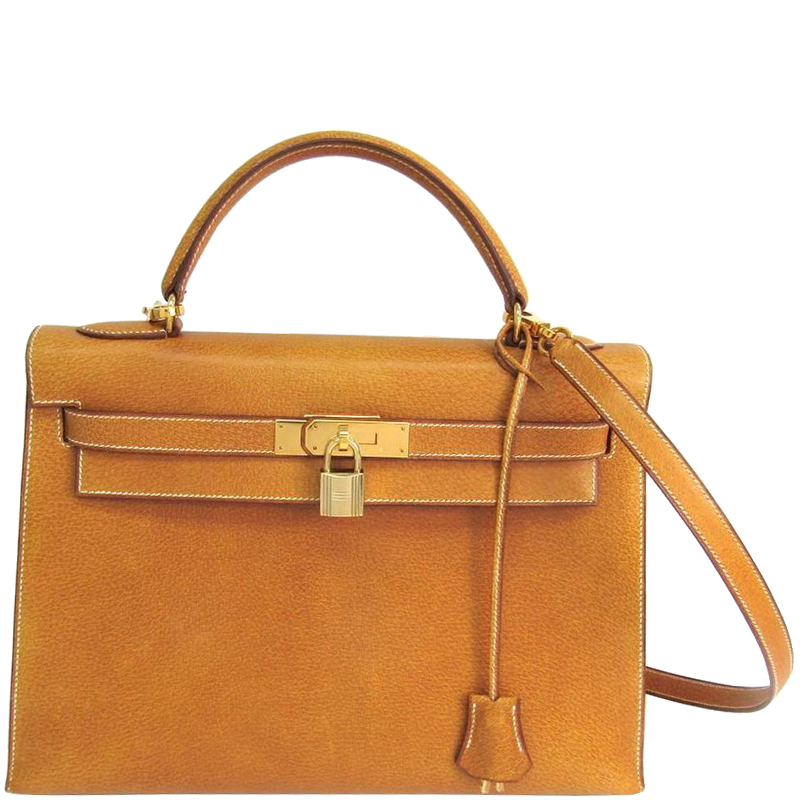 Pre Owned Hermes Saffron Leather Gold Hardware Kelly Retourne 32 Bag