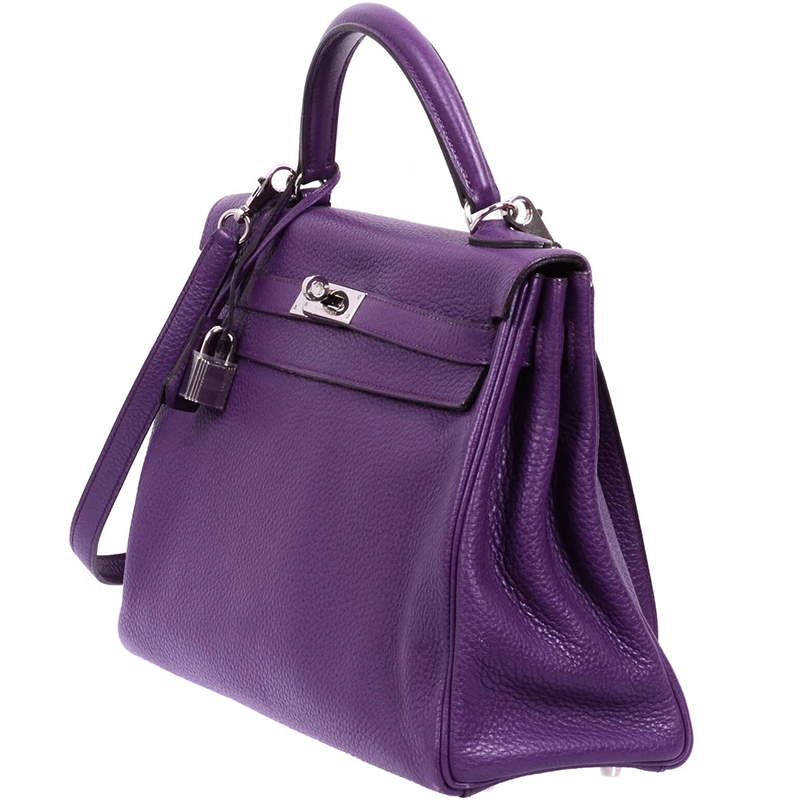 

Hermes Violet Togo Leather Palladium Hardware Kelly Retourne 32 Bag, Purple