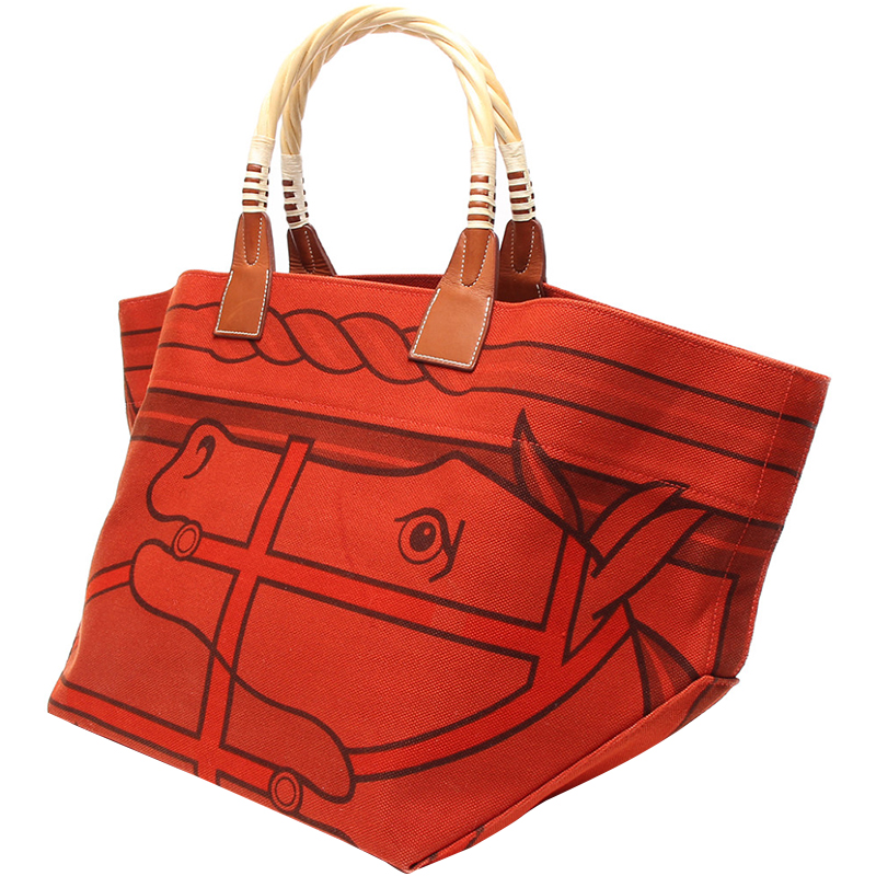 

Hermes Red Horse Pattern Canvas Steeple Tote Bag