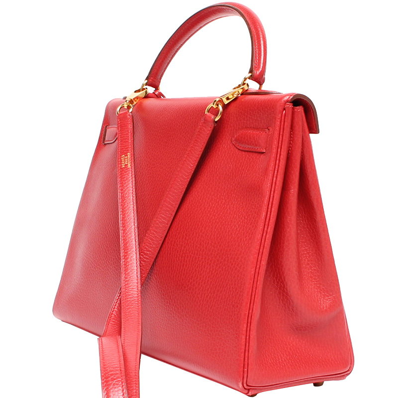 

Hermes Peach Togo Leather Kelly Retourne 35 Bag, Red