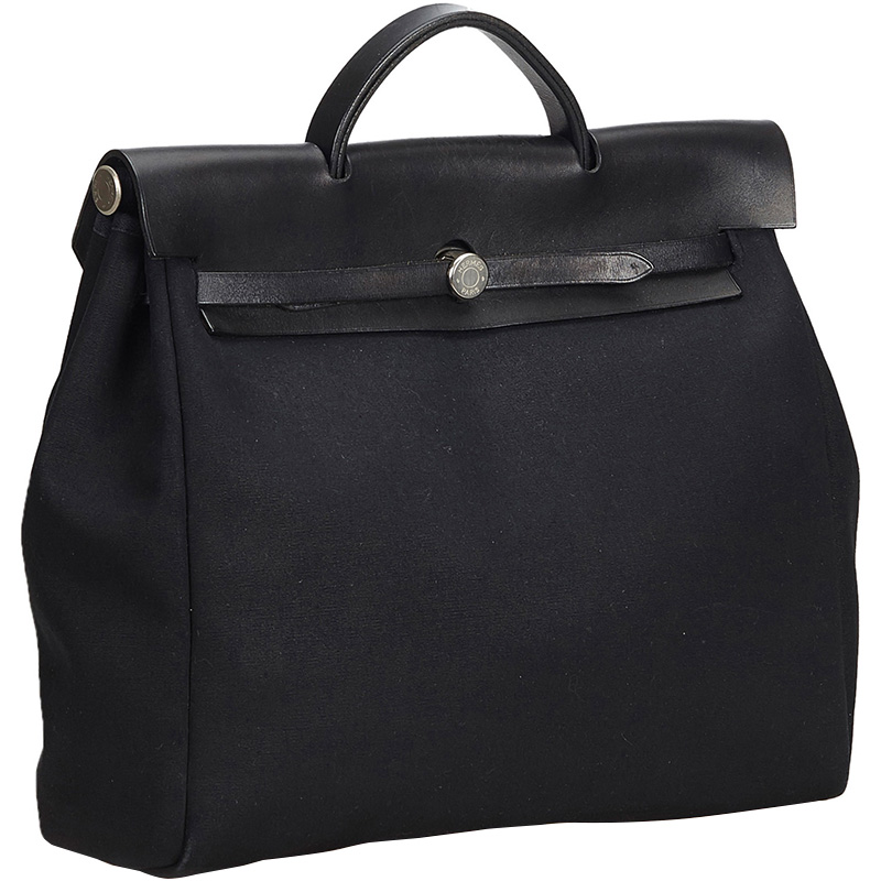 

Hermes Black Canvas Herbag MM Satchel