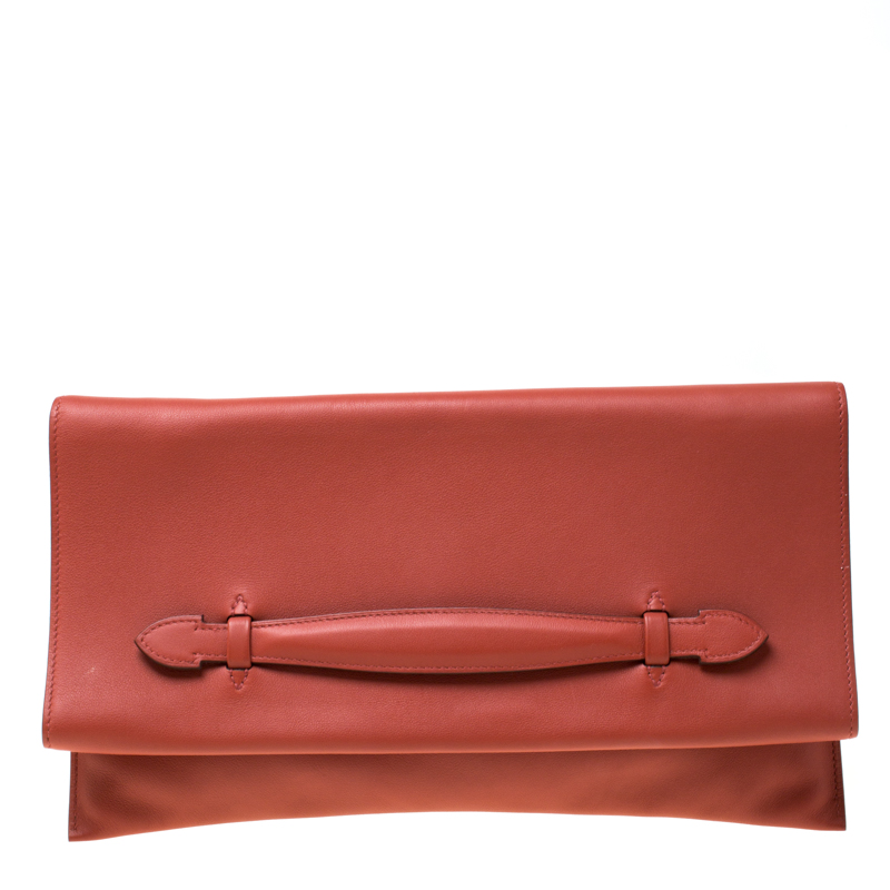Hermes Brique Swift Leather Pilplat Clutch
