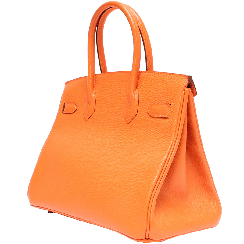 

Hermes Orange Leather Silver Hardware Birkin 30 Bag