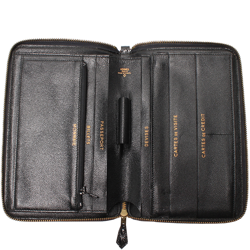 

Hermes Black Crocodile Print Leather Pouch
