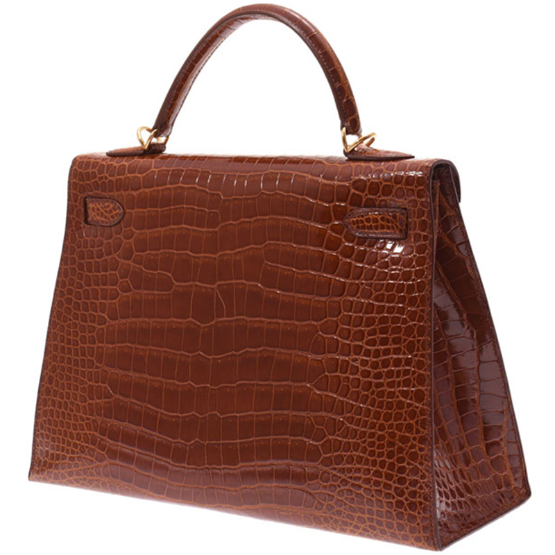 

Hermes Brown Crocodile Vintage Gold Hardware Kelly Sellier 32 Bag