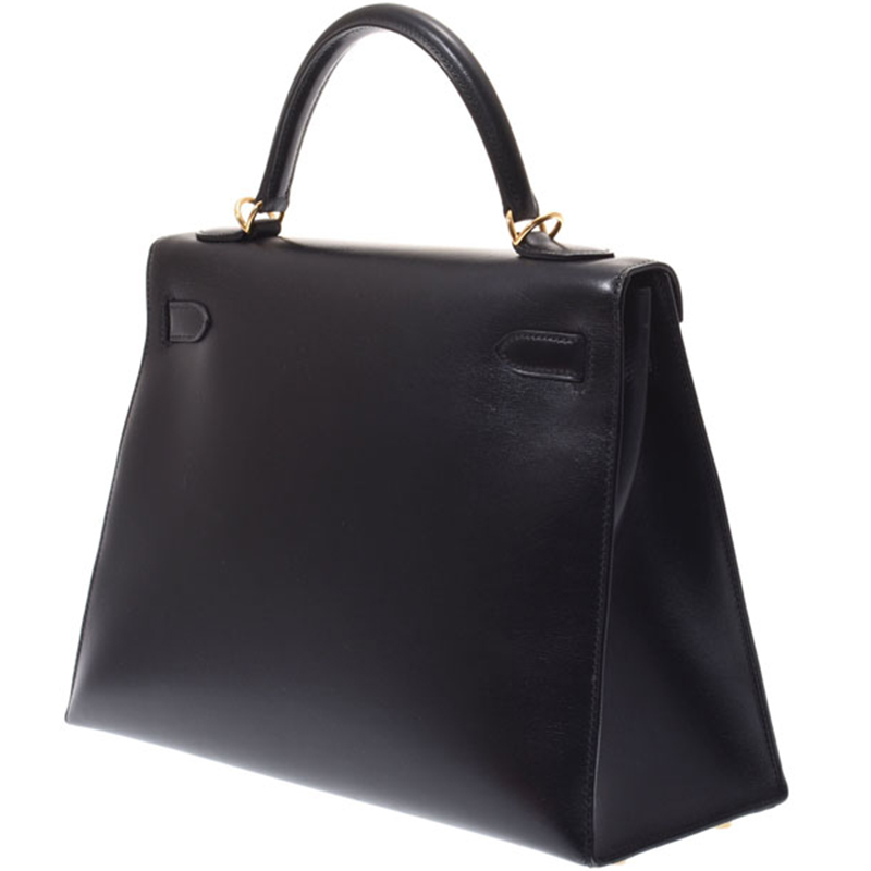 

Hermes Noir Box Calf Leather Gold Hardware Kelly Sellier 32 Bag, Black